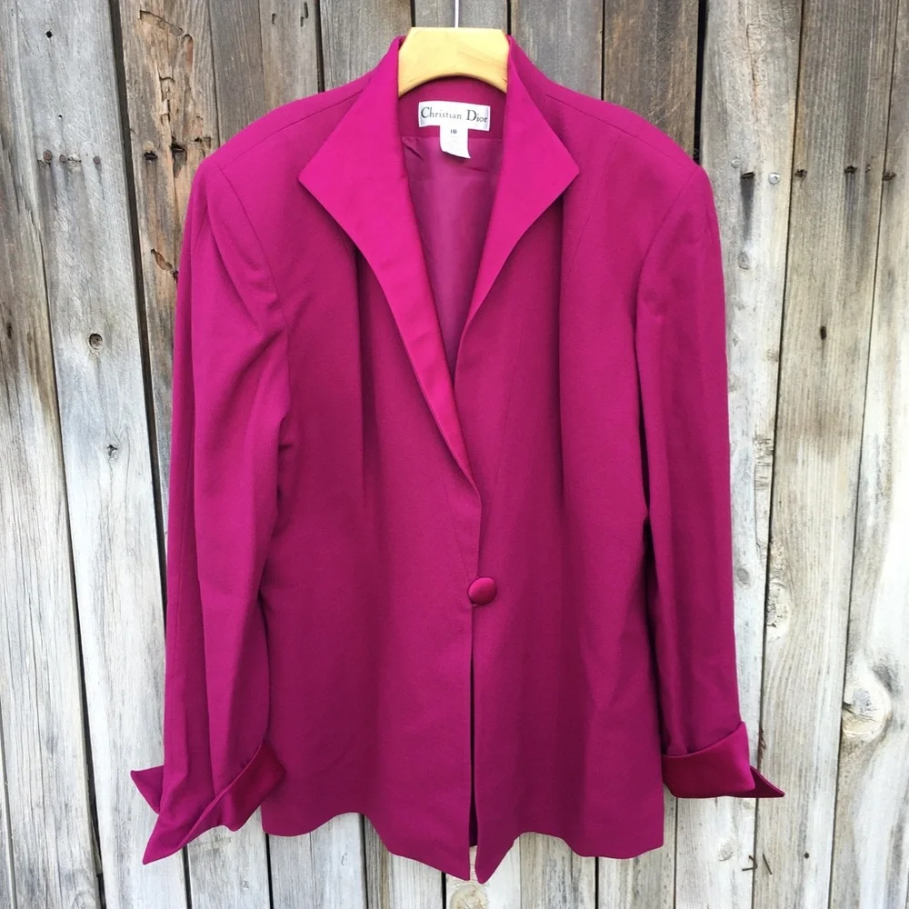 Christian Dior Vintage Jacket Skirt Suit Wool Pink 18